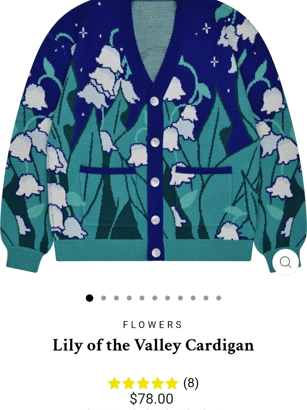 Lily of the Valley Floral V-Neck Cardigan - Teal/Blue